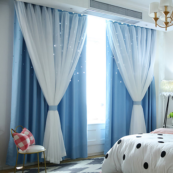 drop shipping starry sky sheer curtain tulle window treatment voile drape valance double-deck curtains