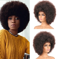 Human Hair Wig Short Afro Curly With Bangs Dark Brown Classic For Black Women curling Machine Made Capless Brazilian Hair Unisex Medium Brown#4 6 inch 8 inch Party / Evening Daily Wear Vacation Lightinthebox