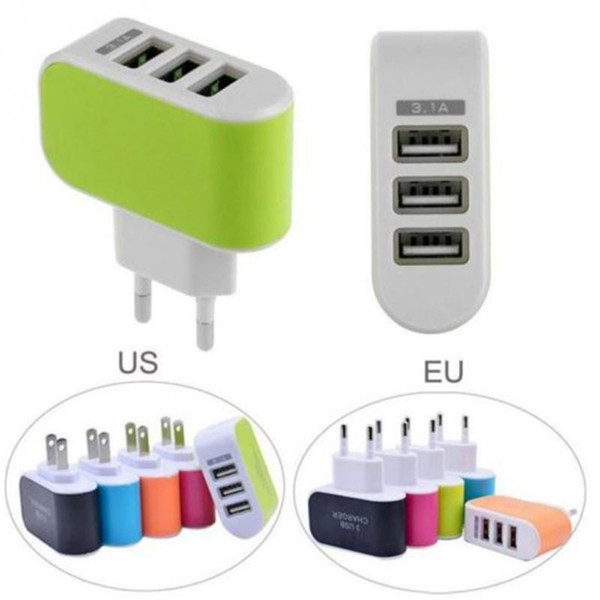 US EU Plug 3 USB Wall Chargers 5V 3.1A LED Adapter Travel Convenient Power Adaptor with triple USB Ports For Samsung HTC Mobile Phone