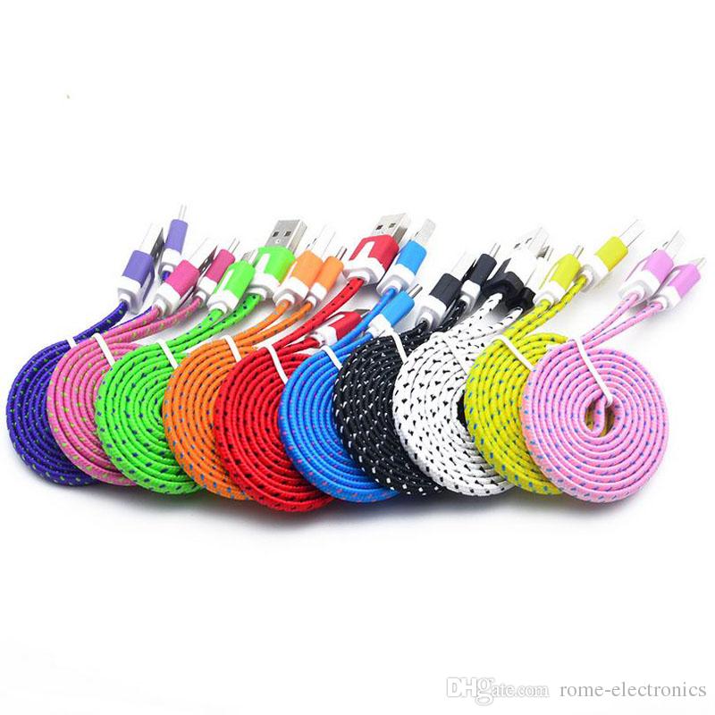 1M 2M 3M Colorful Flat Braided Cables Type-C USB Data Line Sync Charger Weave Noodle Cable Adapter Cables for Samsung s7 edge s8