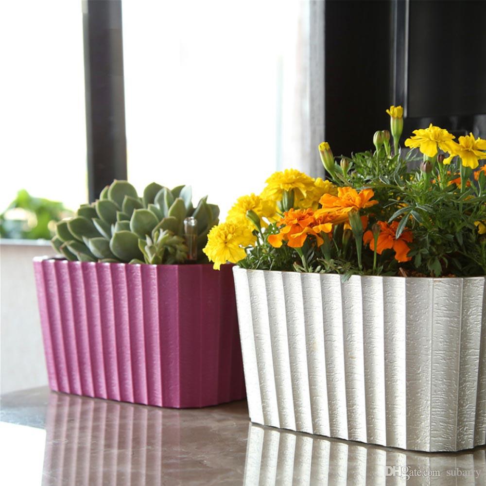 Paint Coating Square Shaped Self Watering Desktop Planter Window Box Plant Flower Pot for Office Home Garden Decoration