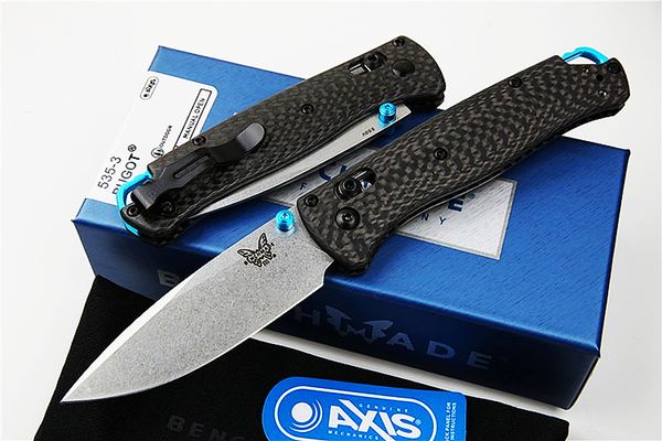 BENCHMADE 535-3 Bugout AXIS Tactical Folding Knife 535 Carbon Fiber Handle S30V Blade Outdoor Camping Hunting Survival Pocket Utility EDC Tools Self Defense