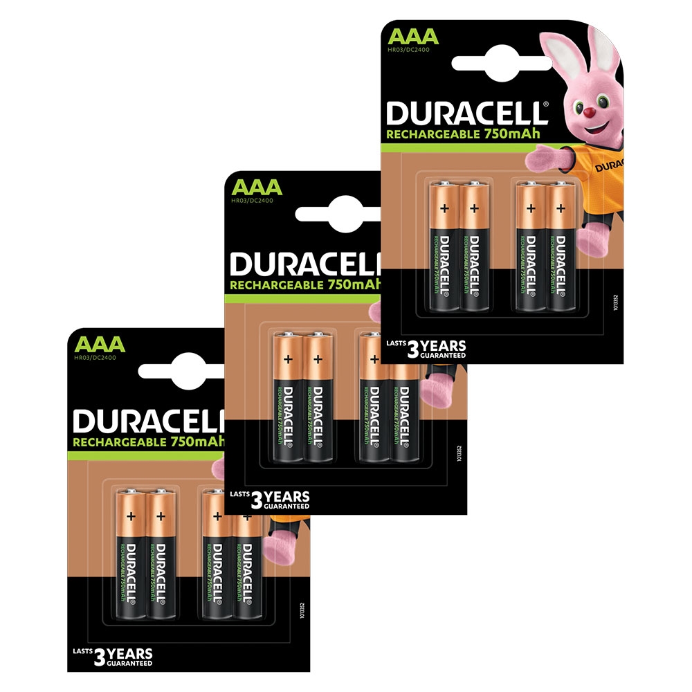 Duracell Recharge Plus Stay Charged NiMH Rechargeable AAA HR03 Batteries 750mAh - 12 Pack