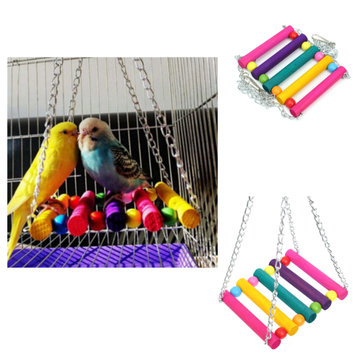 Wood Parrot Cage Hammock Hanging Chew Toy Swing Parakeet Budgie Cockatiel Bird