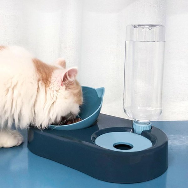 Cat Bowls & Feeders 2 In 1 Pet Feeder Bowl Automatic Drinking Water Puppy Dispenser Storage Dog Food Container