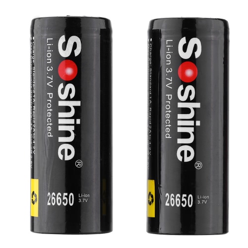 Soshine 2pcs 26650 3.7V 5500mAh protegido del Li-ion batería recargable de litio