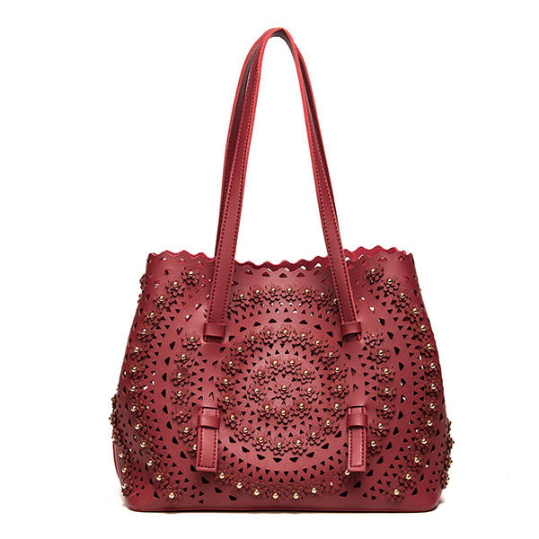 Women PU Leather Hollow Flora Vintage Composite Bag Handbag Shoulder BagCrossbody Bag