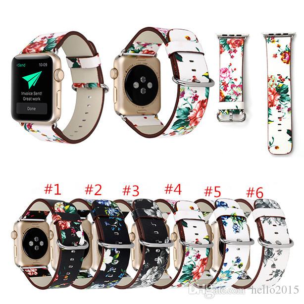 Leather Watch Band for Apple Watch 38mm 42mm For Iwatch Series 1 Series 2 Series 3 Flower Strap Floral Prints Wrist Watch Bracelet