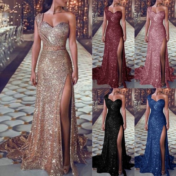 Long Sequined Mermaid Long Prom Dresses 2021 Blue Gold High Split Burgundy Gorgeous Arabic Dubai Occasion Cheap Formal Evening Gowns
