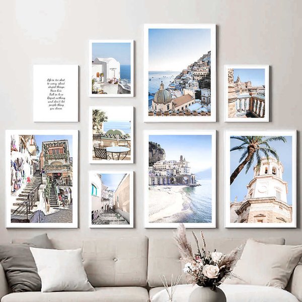 Italy Positano Sea Beach Retro Building Wall Art Canvas Painting Nordic Posters And Prints Wall Pictures For Living Room Decor
