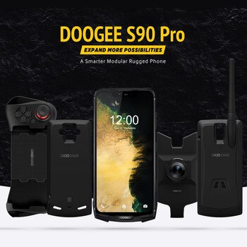 IP68 DOOGEE S90 Pro Modular Rugged Mobile Phone 6.18inch Display 12V2A 5050mAh Helio P70 Octa Core 6GB 128GB 16MP+8MP Android 9