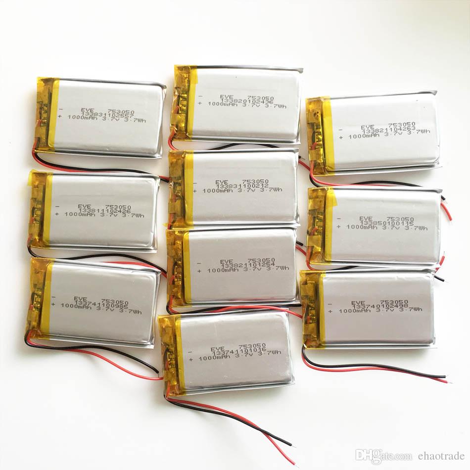 Wholesale 3.7V 1000mAh 753050 Lithium Polymer LiPo Rechargeable Battery For DVD PAD Tablet PC Power bank mobile phone