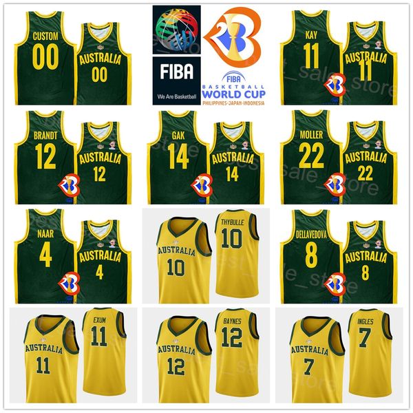 Print National Team Fiba Australia Basketball 7 Thon Maker Jersey 13 Sam Froling 5 Tyrese Proctor 10 Mitch McCarron 25 Rhys Vague 23 Keanu Pinder Green Yellow Shirt