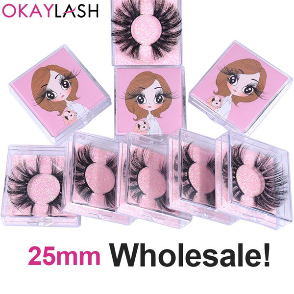 OKAYLASH Wholesale High Quality 3D Lash Vendors 5D Soft Mink Eyelashes 25mm Fluffy Volume Extra Long False Eye Lashes in Bulk