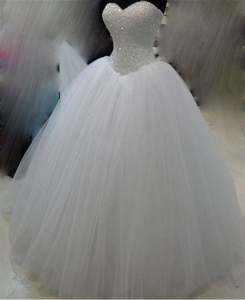 2019 New Sparking Ball Gown White Tulle Quinceanera Dresses Crystals For 15 Years Sweet 16 Plus Size Pageant Prom Party Gown QC1033