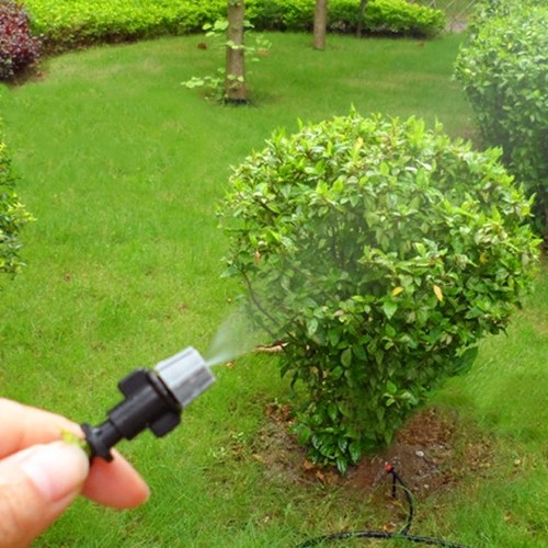10m Small Size Garden Lawn Outdoors Irrigation Plastic Sprayer Nozzles Suits Spray Cooling Atomization Sprinkler Nozzle Tool Combination Suit with 4/7mm Tee and Connector