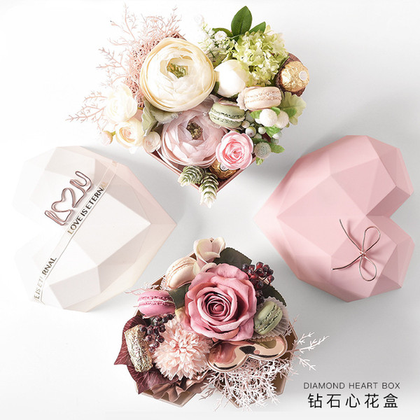 Ig Style High-end Birthday Gift Diamond Heart Shape Flower Box Rose Gold Color Inner Flower Packaging Box Gift