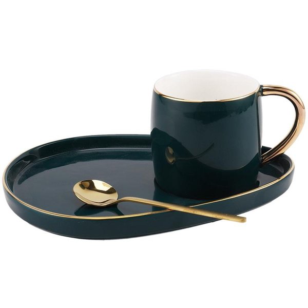 Mugs AF88 -Japanese Style Luxury Ceramic Cup With Plate Creative Gold Coffee Mug Snack Dish Set Simple English Afternoon Tea