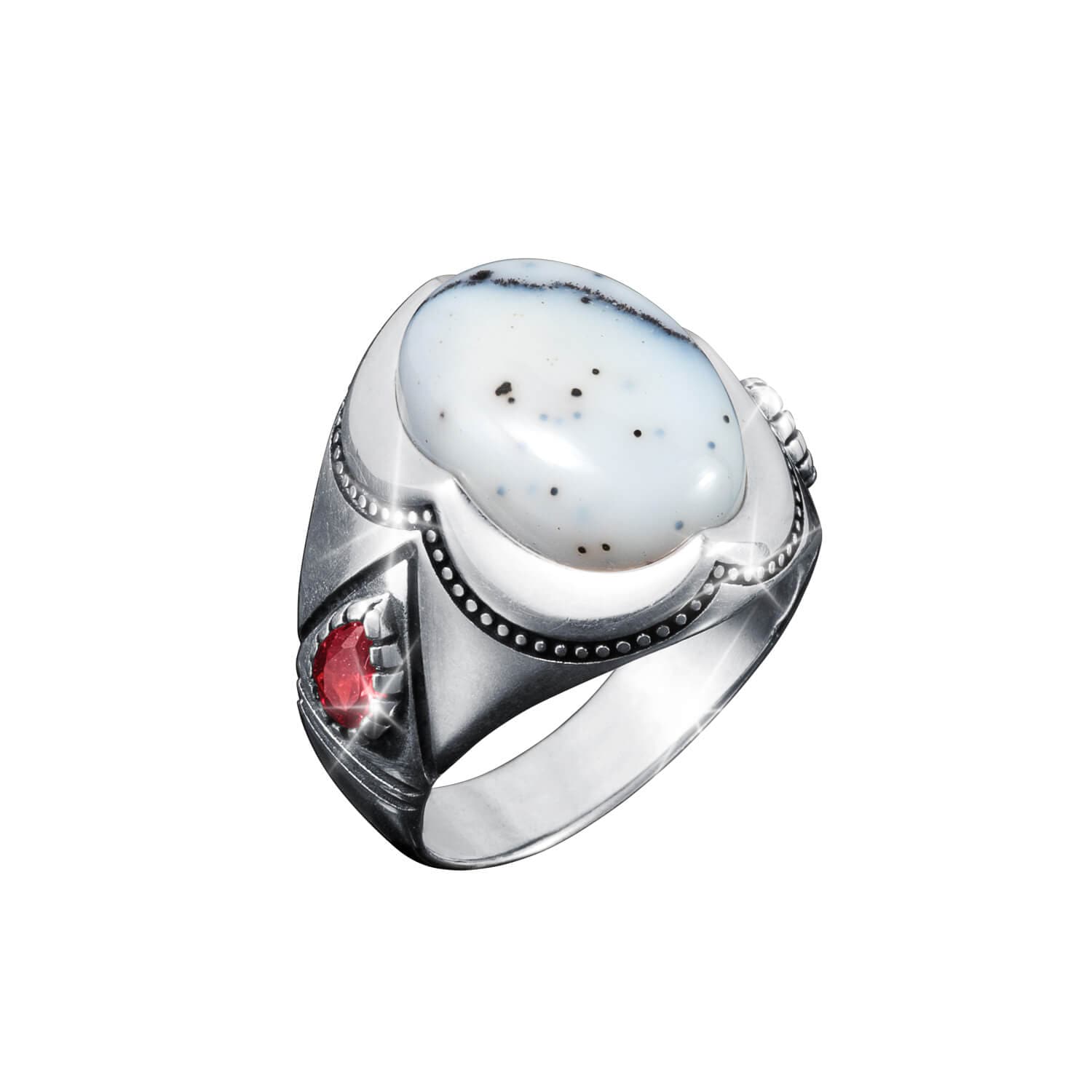 Bianco Dendritic Opal Men's Ring