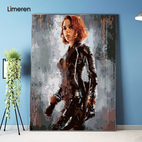 the movie superhero black widow diy acrylic oil coloring painting by numbers on canvas for unique gift home decor