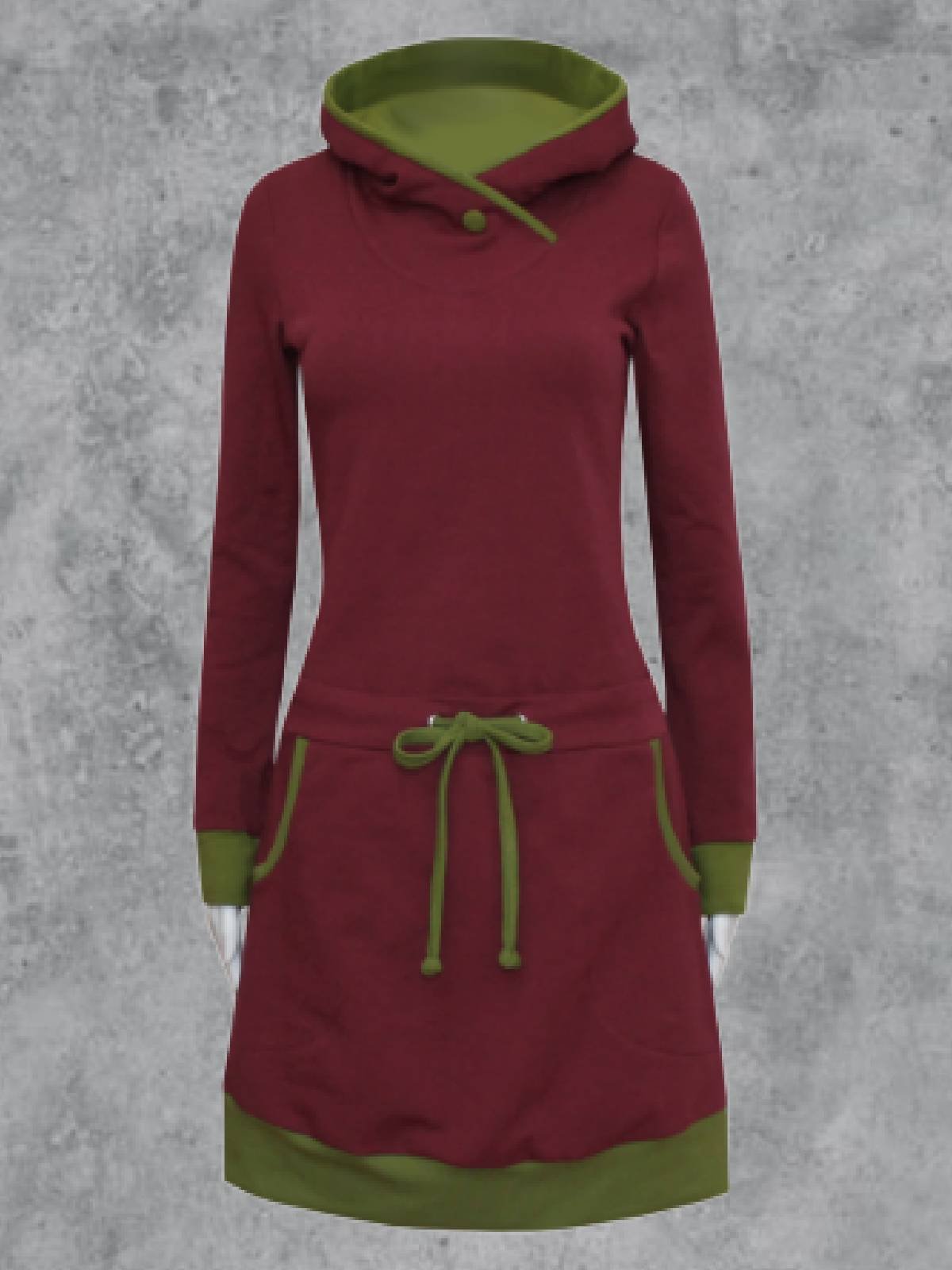 Red Cotton-Blend Casual Hoodie Causal Dresses