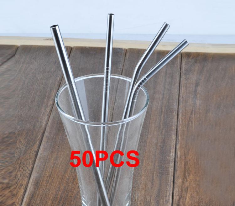50Pcs/lot Durable Stainless Steel Drinking Straw Straws Metal for Bar Family-kitchen two type of straight and excurved