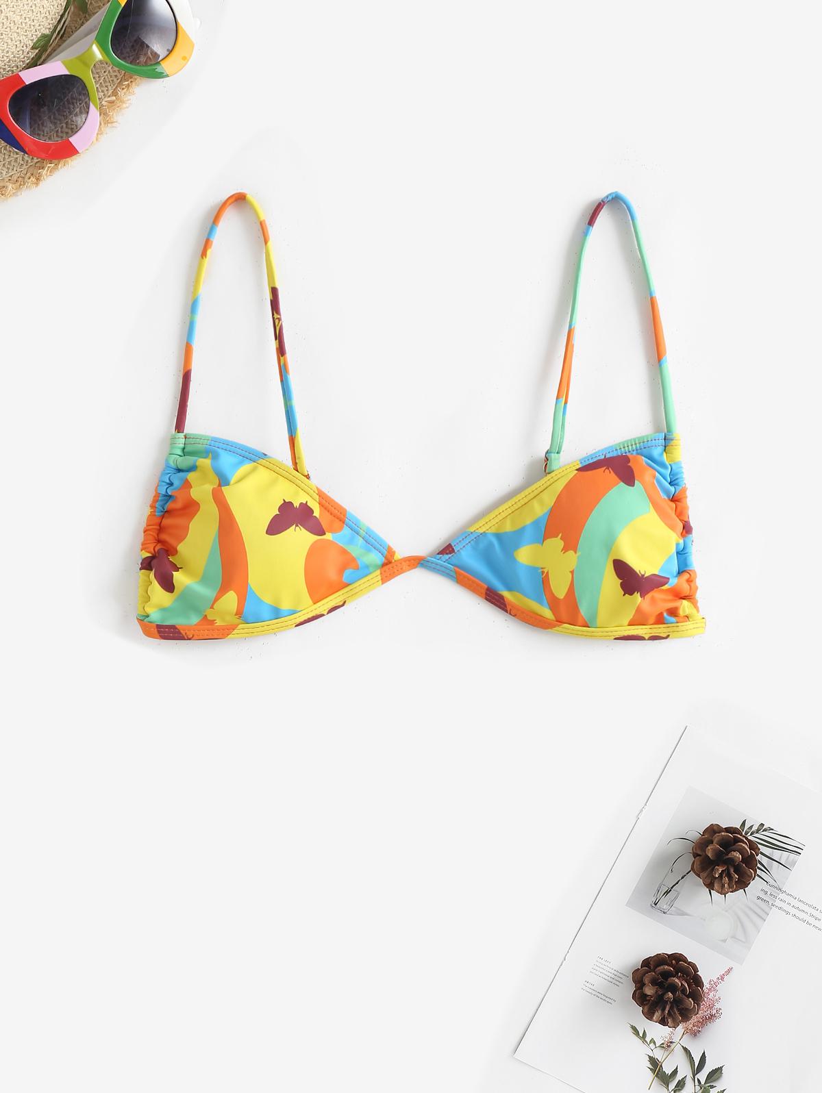 Colorblock Butterfly Print Bikini Top M
