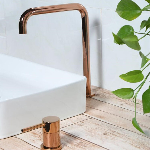 Solid brass bathroom hot and cold super long pipe two holes basin faucet bathroom faucet sink tap 360 rotating widespread basin