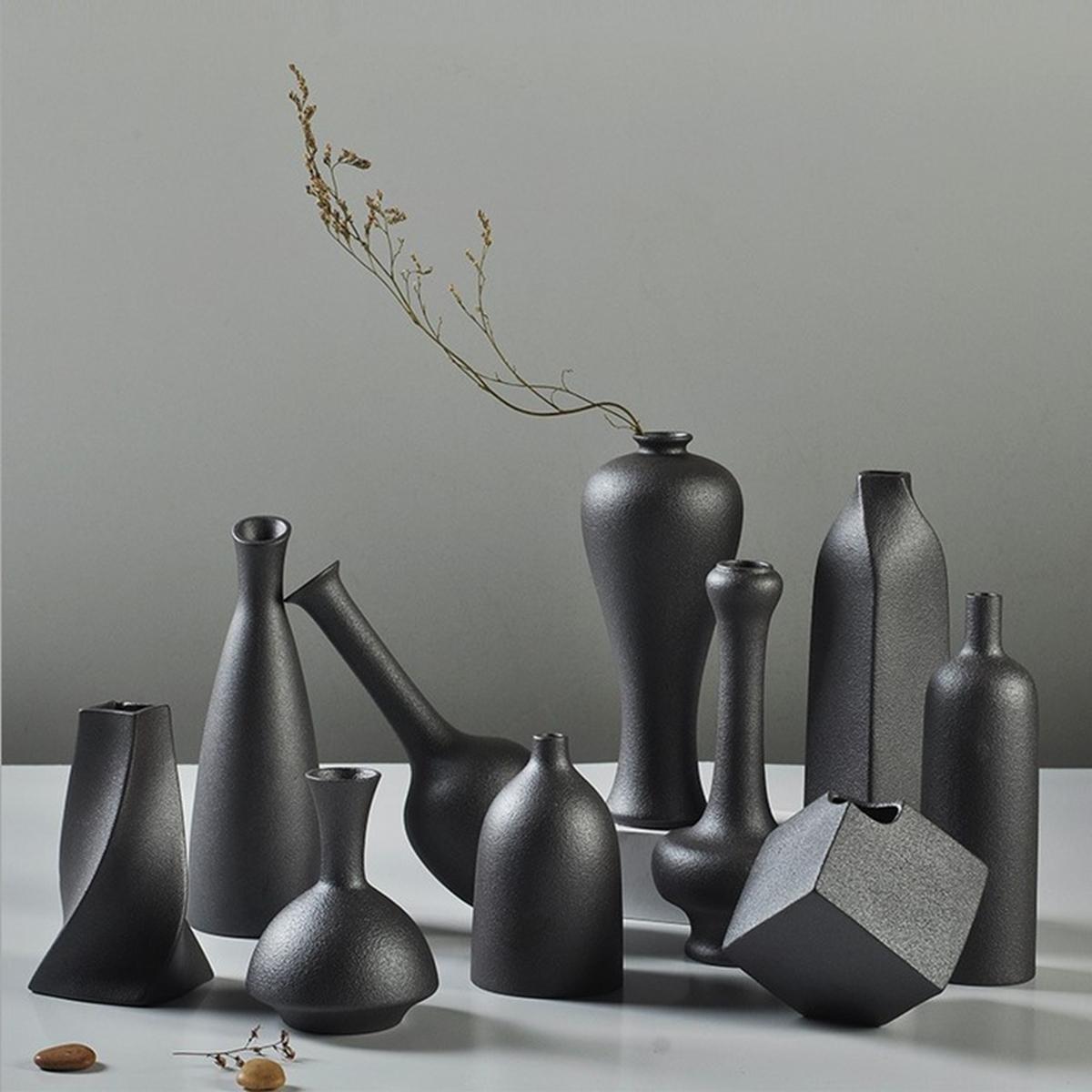 Ceramic Flower Vase Porcelain Black Home Office Minimalist Decor Art Crafts Vase
