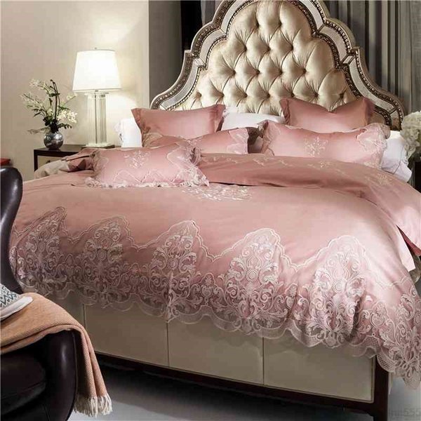 Egyptian cotton Lace luxury royal bedding sets tribute siky embroidery bedclothes 4/6pcs queen king bed sheet set duvet cover