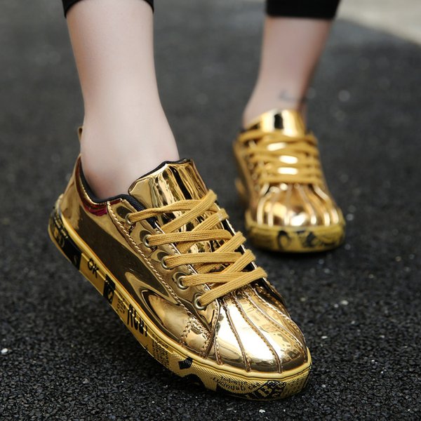 2021 High Quality Summer Womens Mens Casual Running Shoes Students Outdoor Sports Sneakers Patent Leather Glossy Black Golden Silver Size 36-46 Code 54-558