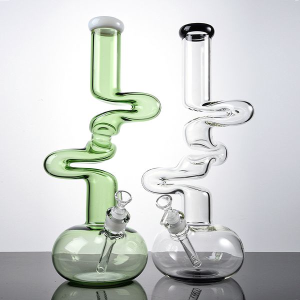 Unique Beaker Bongs 16 Inch Big Bong Ziggy Zong Dab Rigs 7mm Thick Pyrex Glass Water Pipes Heady Oil Rig Green Clear With Diffused Downstem