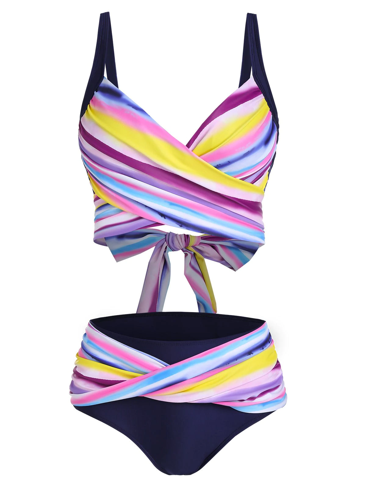 Rainbow Print Twist Wrap Bikini Swimwear