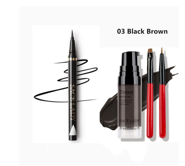 Black Long Lasting Eye Liner Pencil Waterproof Eyeliner Eyebrow Gel Tint Makeup Brush Set Make Up Paint Cosmetic