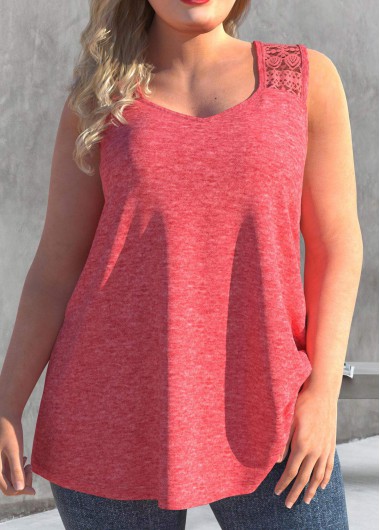 Pink Plus Size Lace Stitching Tank Top