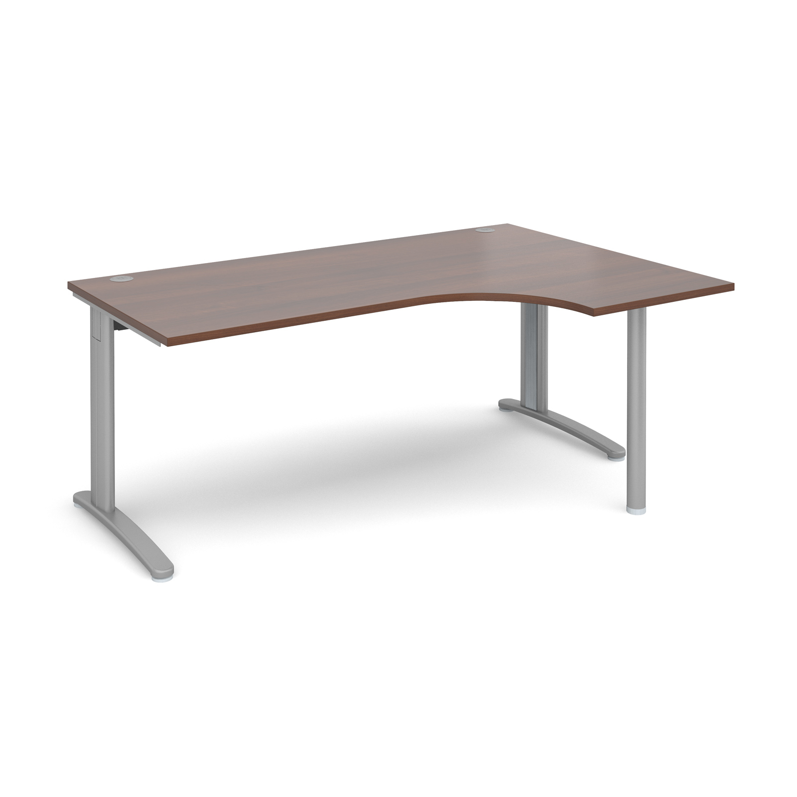 TR10 right hand ergonomic desk 1800mm - silver frame, walnut top