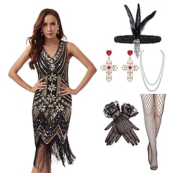 1920s Gatsby Flapper Dress with 20s Accessories Set Women's Sequins Tassel Fringe Costume Retro Vintage Cosplay Party  Evening Cocktail Dress Lightinthebox