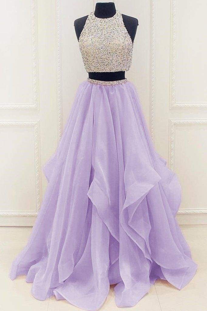 Lilac New Arrival Modest Cute Two Piece Prom Dresses Cheap