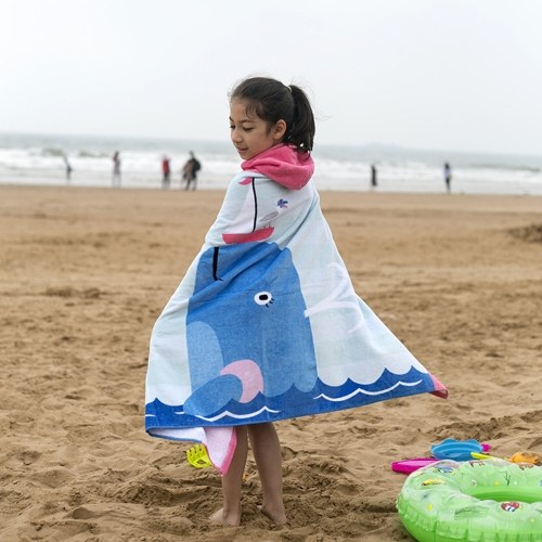 Kids Hooded Beach Towel Blanket Cotton Super Absorbent Cute Catoon Bath Swim Pool Towel Cape Cloak Boy Girl Brown hair mermaid