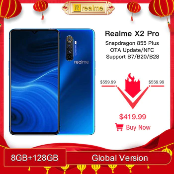 Global Version realme X2 Pro 8GB RAM 128GB ROM Mobile Phone Snapdragon 855 Plus 64MP Quad Camera NFC Cellphone 50W Fast charger