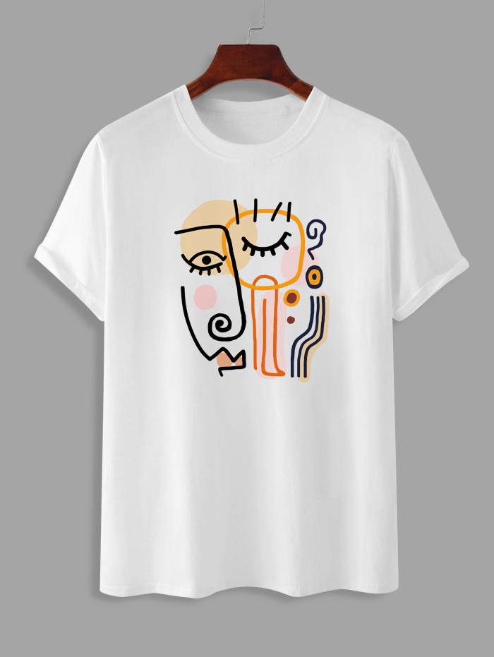 ZAFUL Men's Abstract Figure Graphic Printed Short Sleeve T-shirt M White