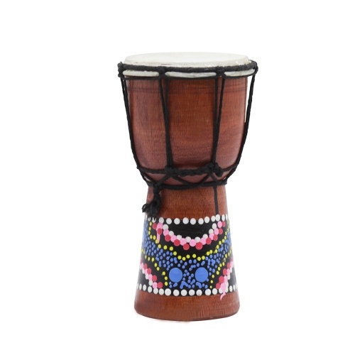 Tambor africano de madera de 4 pulgadas de tamaño compacto Tambor de madera Djembe Bongo Instrumento musical de percusión con patrón de colores (Patrones de entrega al azar)