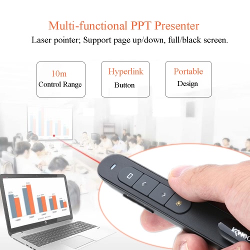 KKmoon sans fil 2,4 GHz PowerPoint Clicker télécommande flip stylo pointeur portable PPT Présentateur Unibody 10 m Contrôle Gamme support Hyperlink Contrôle du volume avec récepteur USB
