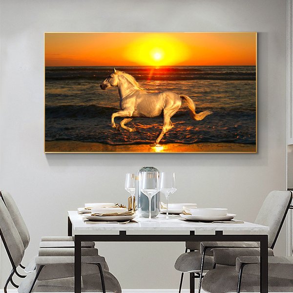 Large Size Sea Landscape Poster Canvas Painting Wall Art Running Horse Picture HD Print For Living Room Study Decor