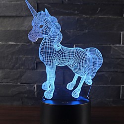 Hermoso regalo romántico unicornio 3d llevó la lámpara de mesa 7 cambio de color luz de la habitación de noche decoración lustre vacaciones novia niños juguetes Lightinthebox