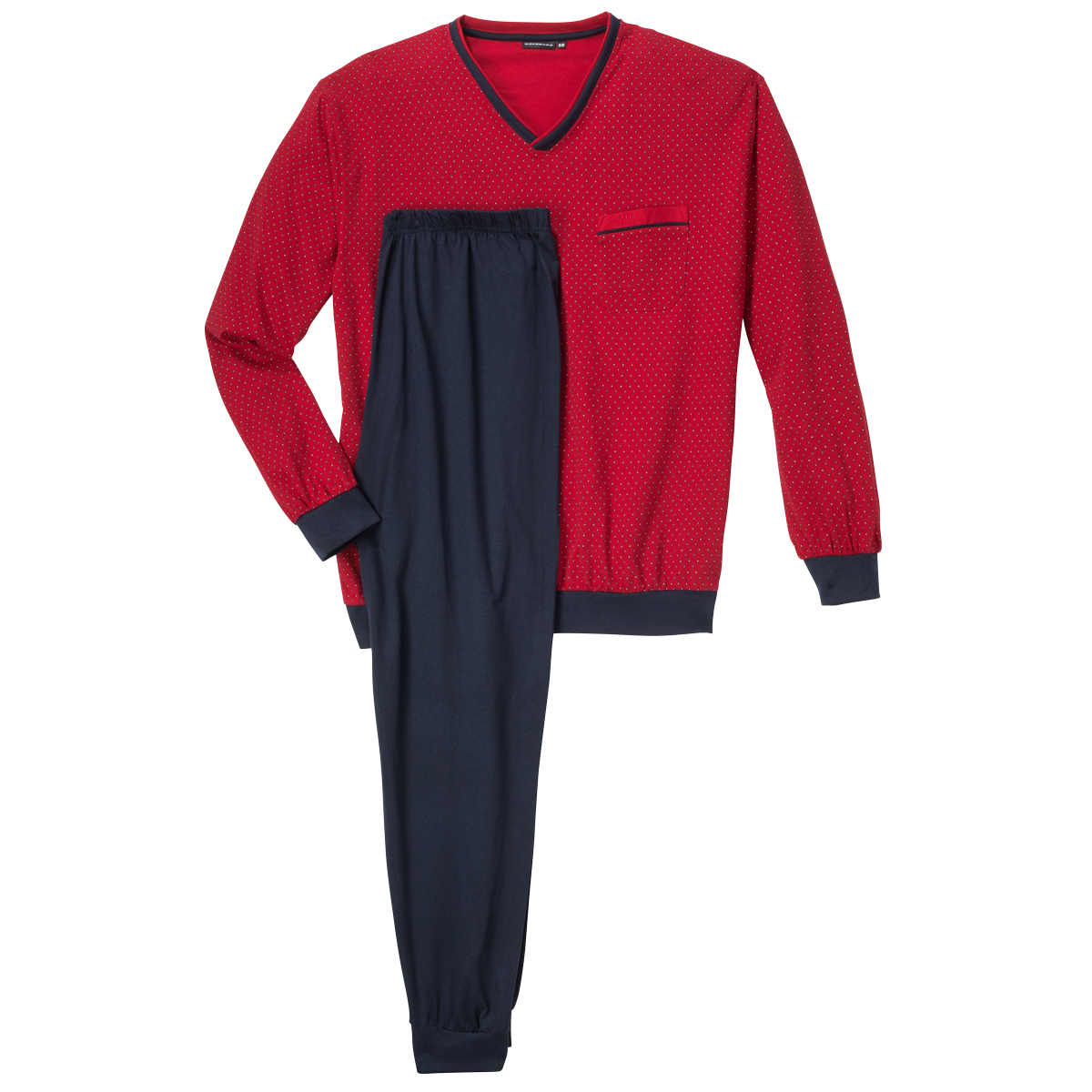 Götzburg Pyjama mit V-Ausschnitt rot-dunkelblau gemustert Übergröße