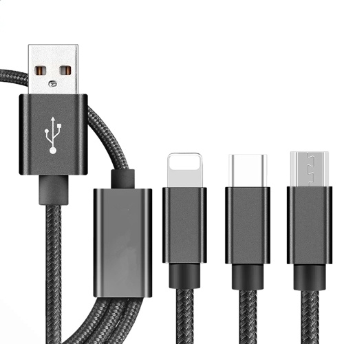 Câble USB 3 en 1 Type-C / Lightning / Câble de chargement Micro USB Cordon de chargement de téléphone portable tressé en nylon de 3 pieds