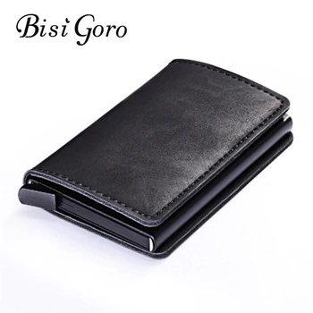 BISI GORO 2019 Metal Card Wallet Vintage Card Case  ID Credit Card Holder With RFID Automatic Money Cash Clip Business Card Case