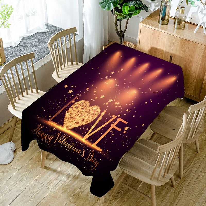 Love Radiance Valentines Day Printed Waterproof Table Cloth