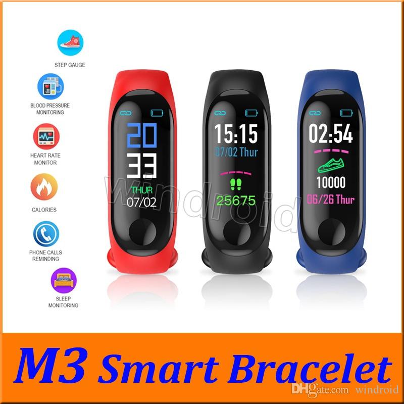 M3 Fitness Smart Bracelet IP67 waterproof Heart Rate Monitor Sleep monitoring smartwatch PK Mi Band Wristbands Detachable Cheapest 10pcs DHL